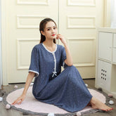 New Summer Nightdress Women Cotton Short Sleeve Polka Dot Breathable Nightgown Homewear Lady Princess Sleepwear Sleepdress Women