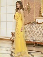 Yellow hot diamond mesh suit dress skirt