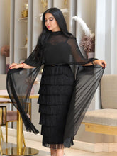 Black Elegant Chiffon Neck Belt Tassel Cake Dress