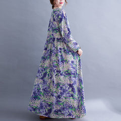 Ladies, Japan and South Korea, autumn new style art and leisure plus size women's fat MM plus fertilizer to increase printing cotton and linen long-sleeved temperament dress