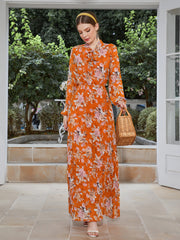 فستان شيفون جديد بخصر مطوي وتنورة عربية طويلة