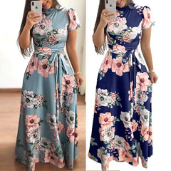 Autumn And Winter Women New Style 2022 Dress Print Street Long-sleeved High-neck Tie Long Casual