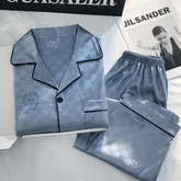 بيجامة من الحرير الجليدي للسيدات للربيع والخريف بأكمام طويلة مقاس كبير يمكن ارتداؤها خارج الخدمة المنزلية بدلة حريرية