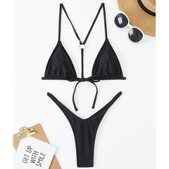 European and American foreign trade new pure color sexy beautiful back bikini swimsuit female triangle high waist one-piece swimsuit