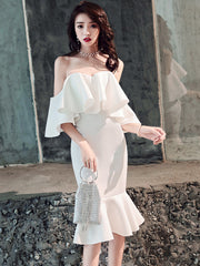 فستان سهرة نسائي 2022 مأدبة جديدة كريمة وأنيقة ذيل السمكة الأبيض صديرية دائرية التخسيس السيدات فستان الحفلات الصيف