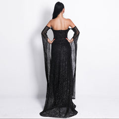 شعبية قبالة الكتف قبالة الظهر التألق المرأة طويلة الأكمام أنيقة شق مساء اللباس اللباس تعزيز المصنع مباشرة