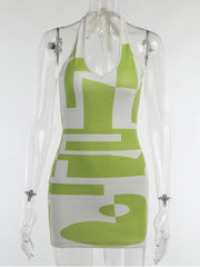 هندسية طباعة الرسن Bodycon فستان مثير الخامس الرقبة عارية الذراعين فستان قصير موضة محبوك فستان صيفي قصير المرأة 2022