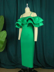 Women Rose Sexy Party Dress Ruffles Shiny Bodycon Sheath Spaghetti Strap Birthday Christmas Off Shoulder Prom Gown Celebrate New