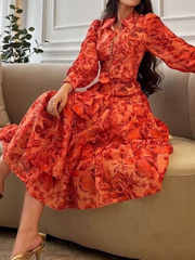 Chiffon printed button long dress