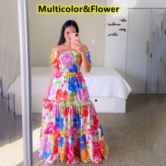 Women's Fashion Off Shoulder Dress Floral Print Long Dress Maxi Dresses Big Dress Rochii Elegante Kleider Damen Elegant