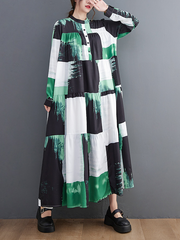 European Trendy Plus Size Women's Clothing 2023 Autumn Printed Shirt Skirt Spliced Mid-Length Dress Long