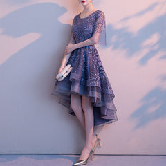 Ladies Round Neck Sleeve Lace Banquet Short before Long Party Dress L544