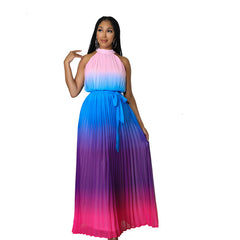 Round neck sleeveless elegant tie-dye elegant waist dress