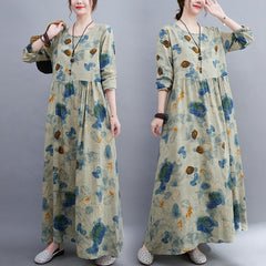 Fat woman plus size clothing 2022 autumn plus size women's fashion print long-sleeved women's dress robe