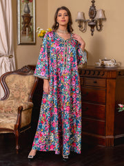 Middle East Ramadan new lace printed long skirt Jalabiya Muslim ethnic style women's clothing Saudi Kuwait