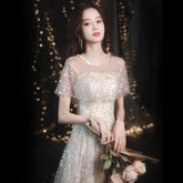 Best-selling new champagne evening dress celebrity air dignified temperament autumn birthday bridesmaid dress 2022 new slim and thin girl