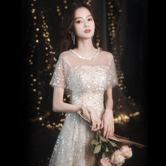 Best-selling new champagne evening dress celebrity air dignified temperament autumn birthday bridesmaid dress 2022 new slim and thin girl