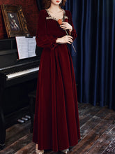 Ladies Long Long Sleeve Velvet Evening Dress Fashion Party Dress Maroon Dress Black Dress