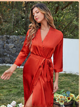 Spring and summer women's nightgown ice silk cardigan tie-up bathrobe sexy fashion can be worn outside home clothes women