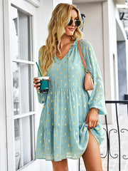 Ladies Vintage Dot Print Short Spring Autumn Boho Chiffon Dress Women Casual Party Dress Women Sundress Female Robe Vestidos