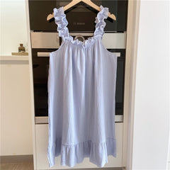 QWEEK Cotton Sleepwear Dresses for Women 2021 Kawaii Night Dress Heart Print Nightgown Cute Nightwear Casual Dress