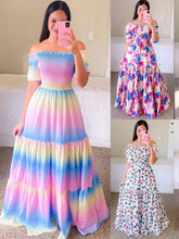 Women's Fashion Off Shoulder Dress Floral Print Long Dress Maxi Dresses Big Dress Rochii Elegante Kleider Damen Elegant