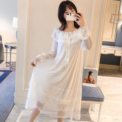 Women Lolita Night Dress Sleepwear Multilayer Lace Mesh Romantic Vintage Victorian Nightgowns Nightdress Lounge Wear