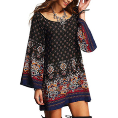 فستان شيفون عرقي عتيق فستان فضفاض مطبوع هندسي غير رسمي للسيدات صيفي بوهو لقضاء العطلات على الشاطئ تنورة قصيرة 3h22