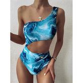 Hot spot new bikini European and American foreign trade swimsuit one-piece printed bikini wave pattern hollow swimsuit manufacturer