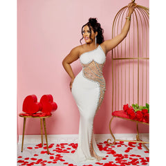 European and American Dress Women's Sexy Mesh Perspective Hot Diamond Suspender Long Dress