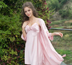 Summer two-piece women's suspender nightdress silk satin nightgown home service