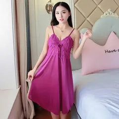 Pajamas women summer Korean fresh students large size ice silk sling nightdress thin section ladies mid-skirt home service