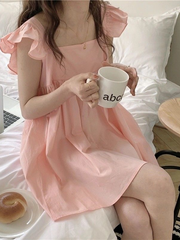 202 بيجامة نسائية حلوة بلون خالص بدون أكمام للمراهقين على الموضة الكورية البوب 3*8