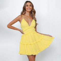 رقبة على شكل حرف V متقاطعة من الخلف - فستان نوم مكشكش مع آذان خشبية