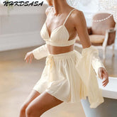 Bathrobes Set Woman 3 Pieces Ruched Robe Women's Pajamas Sexy Shorts Skirts Pijama Robes Women Pajama Sets Nightgowns