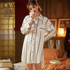 2021 شريط المرأة الترفيه ثوب النوم بدوره إلى أسفل طوق البشكير Witer أكمام طويلة للسيدات قميص تنورة فتاة فستان النوم