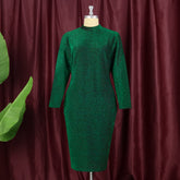 Women Turtleneck Dress 4XL Long Sleeves Bodycon Green Shiny Elastic Christmas Party Event Evening 2021 Fall Winter Robes