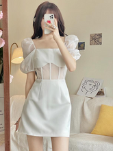 2023A series dress women's white square collar mini casual design popular fashion gentle party aesthetics casual elegant fashion new 3*31