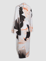 Printed Rendered Satin Fitted Slit Dress