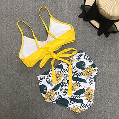 Two-piece European and American cross high waist split swimsuit bikini swimsuit