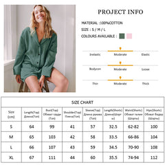 Cotton Sleepwear Women Pajama Turn Down Collar Suits With Shorts Long Sleeve Pajamas For Sleep Nightgowns Casual Nightwear