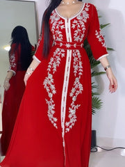 Red Chiffon and Silver Embroidered Dress