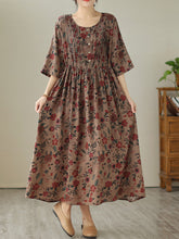 Women's pastoral style lace-up waist collection slimming dress five-point sleeve crew neck elegant organ pleats flowing  beautiful skirt summer