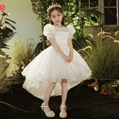 White super dream girl dress flower girl wedding little girl children's birthday party dress piano costume