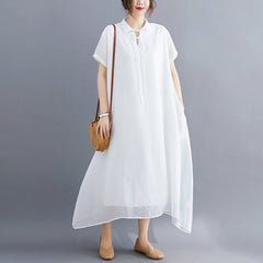 Ladies summer plus size women's clothing fat mm loose and thin cover belly lapel tie light and elegant dress women's midi skirt