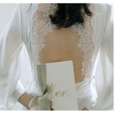 QWEEK Satin Fancy Nightgown Silk Dress Women Lace Sleepwear Vintage Nightie Long Dressing Gown Bride Wedding