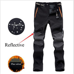 Reflective Men's Winter Hiking Pants Men Warm Fleece Softshell Trousers Outdoor Sports Thick Trekking Skiing Waterproof Pants
