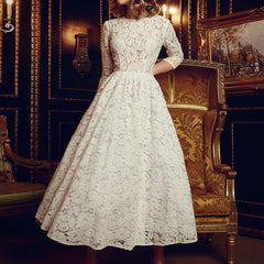 New Dress Slim Fit Mid Sleeve Dress Solid Color Midi Dress