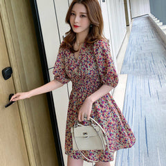 Dress Women's V Neck Flower Print Tunic Top Vacation Boho Romantic Retro Summer New Short Sleeve Ladies Fashion Daily French