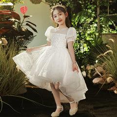 White super dream girl dress flower girl wedding little girl children's birthday party dress piano costume